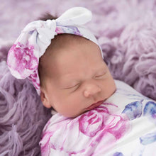 Load image into Gallery viewer, Swaddle &amp; Topknot Set - Lilac Skies
