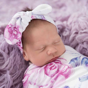 Swaddle & Topknot Set - Lilac Skies