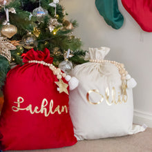 Load image into Gallery viewer, Personalised Velvet Santa sack WITH METALLIC STAR GARLAND