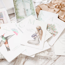 Load image into Gallery viewer, set of hand illustrated alphabet flash cards for kids