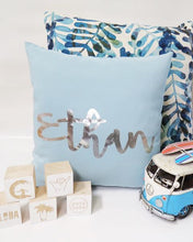 Load image into Gallery viewer, Personalised Baby name cushion -  Metallic