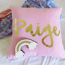 Load image into Gallery viewer, Personalised Baby name cushion -  Metallic