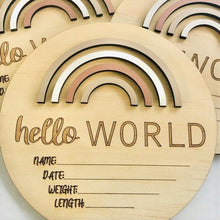 Load image into Gallery viewer, Baby Hello World announcement disc  - Rainbow sand dunes