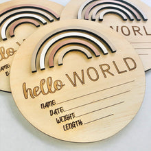 Load image into Gallery viewer, Baby Hello World announcement disc  - Rainbow sand dunes