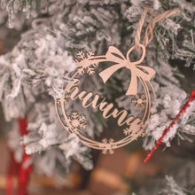 Load image into Gallery viewer, round personalised snowflake wooden christmas ornament