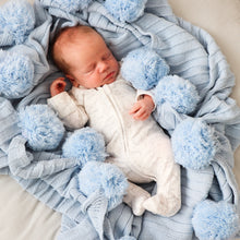 Load image into Gallery viewer, Pom Pom throw blanket  - Baby blue - Hope & Jade