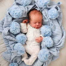 Load image into Gallery viewer, Pom Pom throw blanket  - Baby blue - Hope & Jade