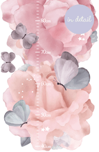 Load image into Gallery viewer, floral height chart wall decals removable growth chart wall sticker in pink and purple