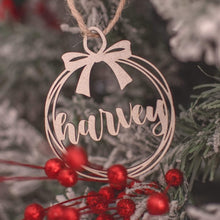 Load image into Gallery viewer, gold wreath personalised christmas ornament