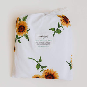 Snuggle Hunny Kids Sunflower Fitted Cot Sheet in drawstring bag