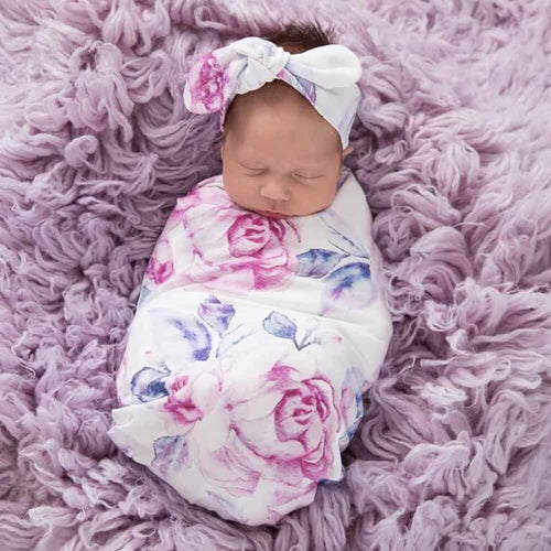 Swaddle & Topknot Set - Lilac Skies
