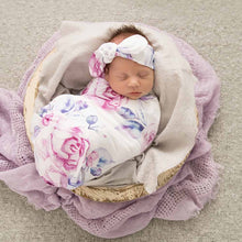 Load image into Gallery viewer, Swaddle &amp; Topknot Set - Lilac Skies
