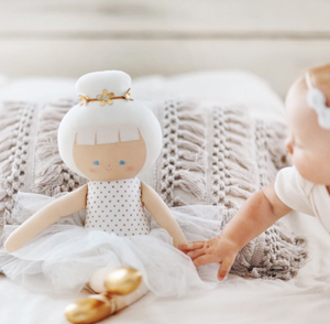 Alimrose Big Ballerina Soft Doll 50cm with baby on bed