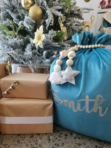 Personalised Velvet Santa sack WITH METALLIC STAR GARLAND