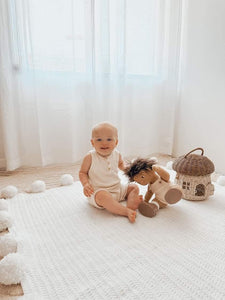 LULU - Nursery & Kids Bedroom Rug - White Square Pom Pom - 120cmx120cm