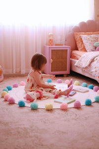 LOLA - Nursery & Kids Bedroom Rug - Pastel Round Pom Pom - 120cm