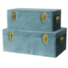 Load image into Gallery viewer, Storage case set Luxe velvet - Steel blue and gold
