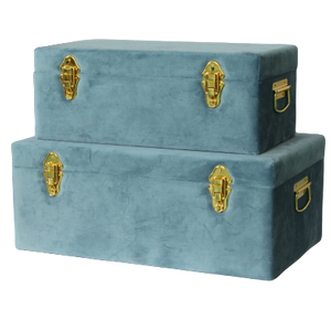 Storage case set Luxe velvet - Steel blue and gold