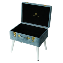 Load image into Gallery viewer, Storage stool luxe velvet - Steel blue and gold