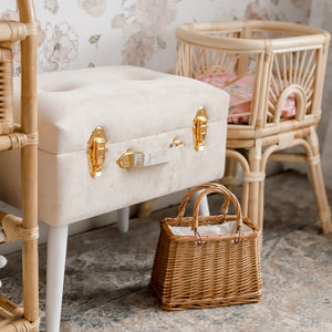 Storage stool luxe velvet - Bone and gold