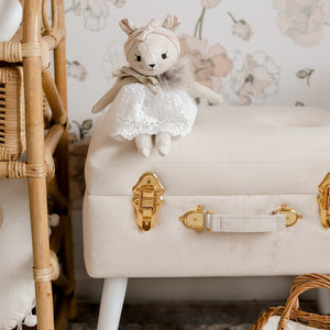Storage stool luxe velvet - Bone and gold