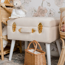 Load image into Gallery viewer, bone and gold storage stool in girls bedroom with toy sitting on top