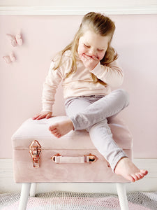 Storage stool luxe velvet - Dusty pink and rose gold