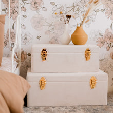 Load image into Gallery viewer, set of two bone and gold storage cases in girls bedroom