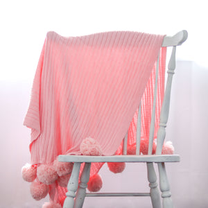 Nursery and girls room throw blanket  - Light pink pom pom