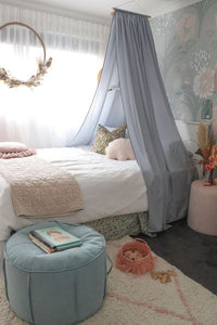 grey canopy in girls teen bedroom
