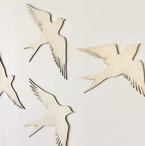 Wooden Swallows - timber birds set of two