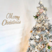 Load image into Gallery viewer, timber merry christmas script wall sign on wall next to christmas tree