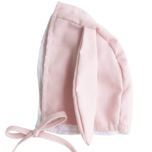soft pink linen baby bonnet