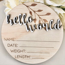 Load image into Gallery viewer, round birth announcement disc hello world newborn photo prop