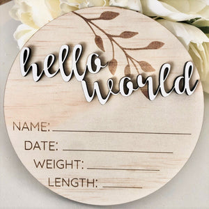 round birth announcement disc hello world newborn photo prop