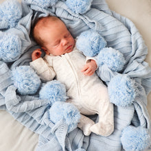 Load image into Gallery viewer, Pom Pom throw blanket  - Baby blue - Hope &amp; Jade